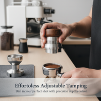 Walnut Stainless Steel Coffee Distributor and Tamper, Adjustable 51/58mm