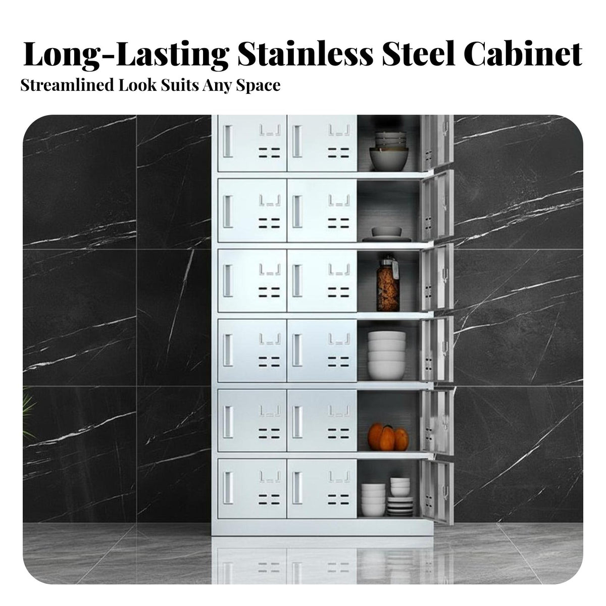 Multiple-Door Tableware Cabinet Rust Resistant Employee Meal Tray Cabinet Rust-Resistant Cafeteria Food Storage Locker for Gym Members, Hospital