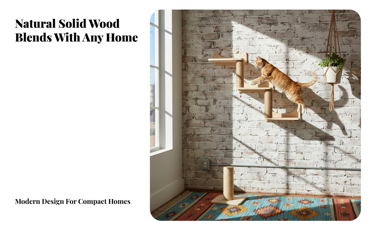 Solid Wood Wall Mounted Cat Climber Space-Saving Wall-Mounted Cat Climber Set Sturdy and Long-Lasting Pet Supplies Easy Installation for Apartment Dwellers, Small Areas, Along Walls, Living Room, Bedroom