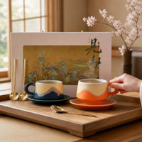 Kiln-Glazed Ceramic Coffee Cup and Saucer Set, 240ml, Luxury Latte Cups with Gift Box