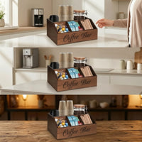 Coffee Bar Organizer Wooden Desktop Coffee Organizer Storage Box Divided Holder Slanted for Office Breakroom