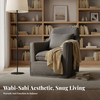 Wabi-Sabi Design Highrear Accent Chair Japanese design Upholstered Armchair Removable and creclineable Cover Single Sofa Minimalist Aesthetic for Guesthouse Owners, Homeowners, Book Lovers, perusing corner, Bedroom, Home Office