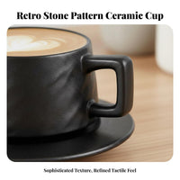 Premium Feel Retro Stone Pattern Cappuccino Cup Artisan-Made Design Cappuccino Cup and Saucer Set Ergonomic Handle for C Away Ee Expert S