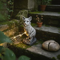 Lighted Dog Statue Gray Finish Yard Ornament LED Lights Garden Decor for Patio