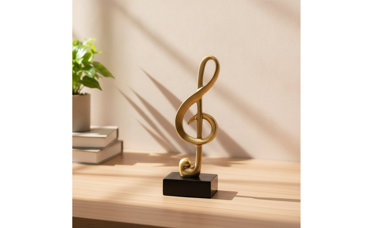 Gold Music Note Statue Golden Musical Note Statue Shiny Musical Symbol Decoration Streamlined for Musicians, Living Room, Office, TV Cabinet, Bookshelf