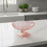 Elegant Embossed Glass Pedestal Fruit Bowl for Candy, Snacks, and Desserts