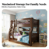 Multi-Functional children's Bed Space-Saving Wooden Bunk Bed with Storage Tall Guardrail Bedroom Furniture for Teens, Parents, Small Apartment, Home