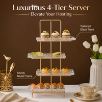 Tiered Cake Stand, Clear Glass Dessert Display Stand with Gold Metal Frame, Cupcake Stand for Birthday Parties & Afternoon Tea
