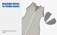 Baby Sleeping Bag, Anti-Startle Swaddle, Cotton Romper, Detachable Sleeves, Striped, For Infants