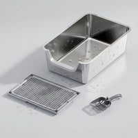 Cat Toilet Stainless Steel Litter Tray, Semi-Enclosed Extra Large Litter Pan for Big Cats, Easy Clean Non Sticky High Entry Side Metal Basin