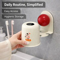 Wall Mounted Toothbrush Holder No Drill, Toothbrush Holder Set for Family of Four, Toothbrush Rack with Cups for Shower , Apartment Decor