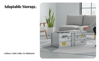 Shipping Container Chest Utilitarian Aesthetic Trunk Coffee Table Metal Highlights Multi-Functional for Young Adults