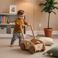 Wooden Fire Truck Activity Pusher Anti-Tip Over Design Sit-to-Stand Prevents O-Shaped Legs Child Activity Cart for Young Children, Infants