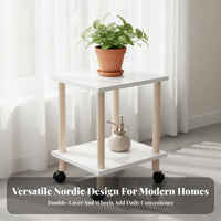 Solid Wood 2-Tier Rolling Plant Stand Freestanding 2-Layer Floor Shelf with Wheels Long-Lasting Construction Rolling Plant Shelf Easy Assembly for Living Room, Balcony, Corner