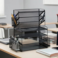 Document Rack with Side Baskets Slanted Mail File Sorter Tray Stepped for Office