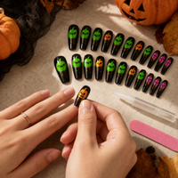 Halloween Pumpkin Theme Press-On Nails, 24pcs Set with Jelly Glue & Nail File