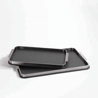 Leather Tray with Metal Frame Textured Rectangular Tray with Handles for Coffee Table