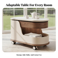 C-Shaped Rolling Table Minimalist Design Rolling C-Shaped Stand Rounded Corners Multi-Level Storage for Living Room