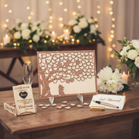 Easy Assembly Wedding Guest Book Substitute Wall Mountable Wooden Heart Drop Guest Book Includes Stand Wedding Sign-in Frame for Bridal Shower, Engagement Party