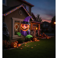 Whimsical Inflatable Ghost with Witch Hat Cute Halloween Inflatable Ghost Adorable Decoration Playful for Homeowners, Retailers, Window Display, Storefront, Indoor