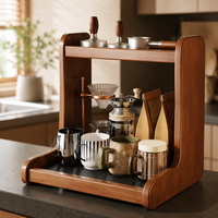 2 Tier Bamboo Shelf, Kitchen Shelf Organiser for Countertop, 40cm Warm Brown Desktop Storage Rack, Timeless Spice Tea Coffee Station