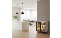Kitchen Cabinet with Glass Doors Versatile Storage Cabinet with Hard Surface Top Modern Dining Room Credenza for Apartment Dwellers
