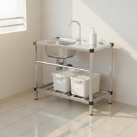 Rust Resistant Stainless Steel Utility Sink Heavy Duty Stainless Steel Sink with Stand Easy to Clean Freestanding Wash Basin with Shelf Large Capacity for Basement, Garage, Outdoor