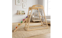 Climbing Frame with Slide Wood Indoor Jungle Gym with Slide Sturdy Wooden Climbing Structure for Children, Playroom, Home, Bedroom