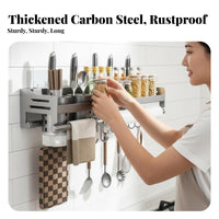 No-Drill Installation Wall-Mounted Organizer Easy to Install Multifunctional Utensil Rack Space-Saving Household Storage Multi-Functional for Home Cooks, Homeowners, Students, Kitchen, Pantry, over Countertop, Bathroom