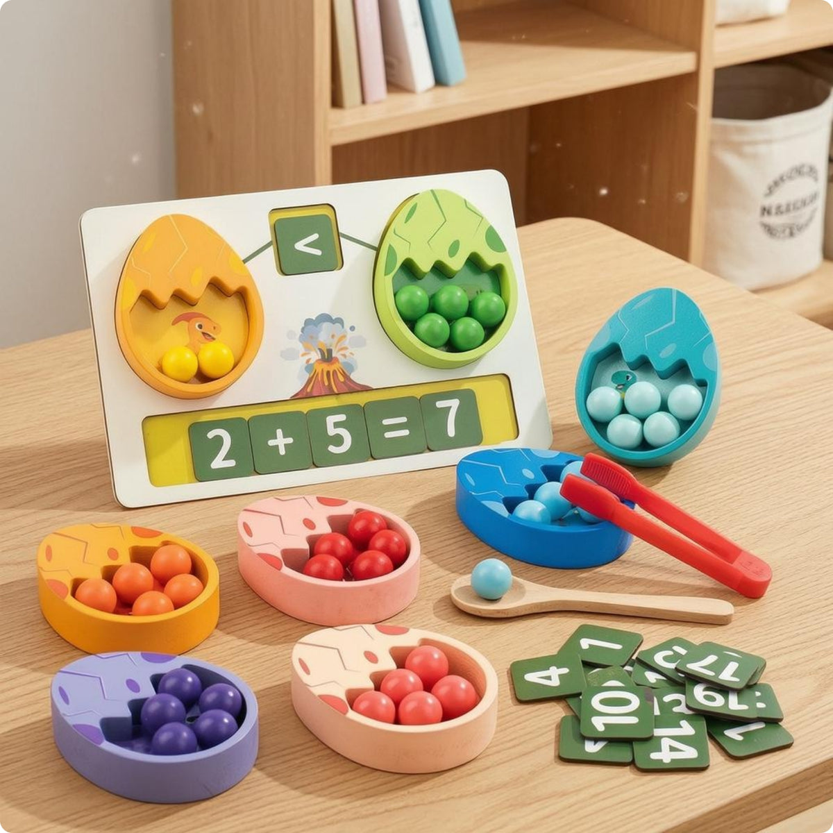 Dinosaur Egg Sorting Set Smooth Painted Finish Color Matching Dinosaur Toy Arithmetic Symbols Counting Game for Young Children