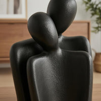 Matte Textured Embracing Couple Sculpture Stylized Ceramic Couple Figurine Compact Decorative Item Standing
