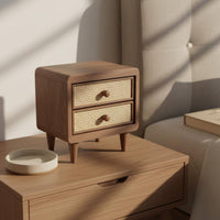 Wooden Rattan Drawer Box Handwoven Cane Front Mini Desk Storage Box Space Saving