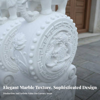 2 Pieces White Marble Elephant Pier Traditional Craftsmanship Chinese Gate Drum Stone Auspicious Design Carved Entrance Block for Homeowners, Driveway