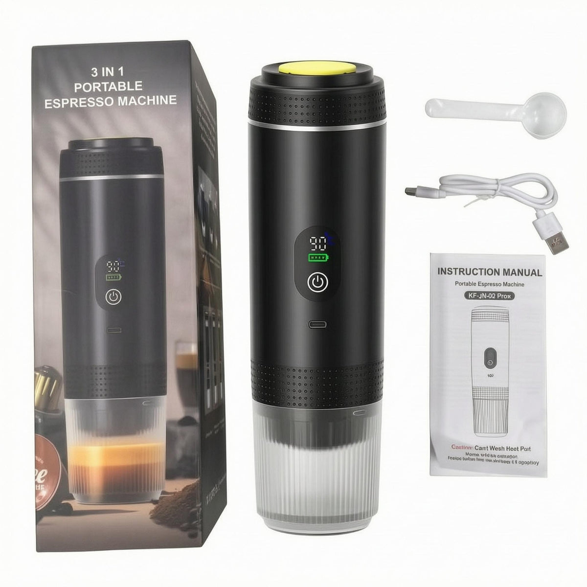 LED Display Portable Espresso Machine Transparent Chamber USB Rechargeable Espresso Machine Hot Extraction Travel Coffee Brewer Perforated Band