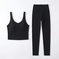 2 Piece Outfits Women Sleeveless Pilates Set with Chest Pad, Backless Halter Sports Bra and Leggings Gym for Running and Workout