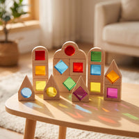 40 Pieces Wooden Building Blocks with Acrylic Colorful Building Blocks with Acrylic Openings Toy for Daycare