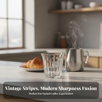 Multi-Purpose Ribbed Glass Cup Crystal Clear Striped Latte Glass Dishwasher Safe for Cafe Owners, Adults, Restaurants & Cafes, Kitchen, Bar