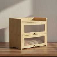 Seasoning Rack Bread Box with Drawer Space Saving Wooden Bread Box for Home Kitchen