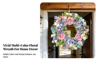 Artificial Flower Wreath Everlasting Decor Spring Summer Wreath Bright Hued Dwelling Decoration for Easter, Family Appreciation Day, Wedding