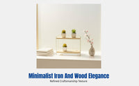 Japanese Style Sturdy Wood Double-Tier Storage Rack, Iron Desktop Organizer, Minimalist Shelf for Office & Living Room