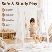 Small Wooden A-Frame Garden Swing for Children, White Wood Hanging Chair with Basket Seat, Modern Design for Patio