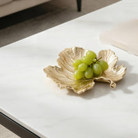 Leaf Tray Textured Metal Tray with Handle Shallow Serving Platter for Entryway