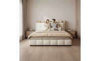 Gas Lift Storage Bed Frame Cream Airy Aesthetic Bed Frame for Couples, Small Apartments