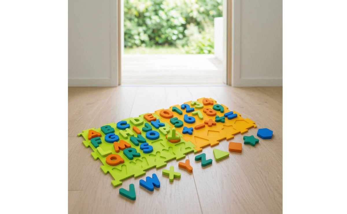 2 Pieces Alphabet and Number Puzzle Mat Soft Foam Puzzle Mat Non-Slip Sensory Activity Mats for Kids, Playrooms