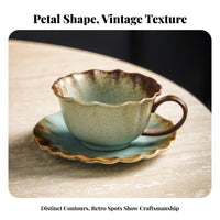 High-Temperature Fired Petal Rim Coffee Cup and Saucer Great Gift Flower Shaped Teacup Set Long-Lasting for Adults, Women, Home, Office