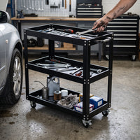 Heavy-Duty 3-Tier Rolling Utility Cart with Drawers for Workshop, Garage, or Kitchen