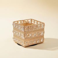 Gold Makeup Brush Holder Square Pen Holder Opentabletop Organizer with Metal Frame Elegant for Vanity