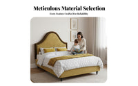 North American Retro look Scalloped Headboard Frame Soft Padded Upholstery Scallop Headboard Bed hardwood Wood Legs Upholstered Bedstead Sturdy Wooden Slats for Girls, Teenagers, Parents, Small Apartment, Home