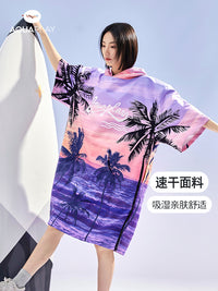 安泊来游泳冬训浴袍印花沙滩巾吸水速干潜水斗篷换衣孔沙滩毛巾