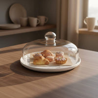 Ceramic Cake Plate with Glass Dome High Temperature Fired Cake Stand with Dome Cover Glass Food Cloche Nordic Design Servingware